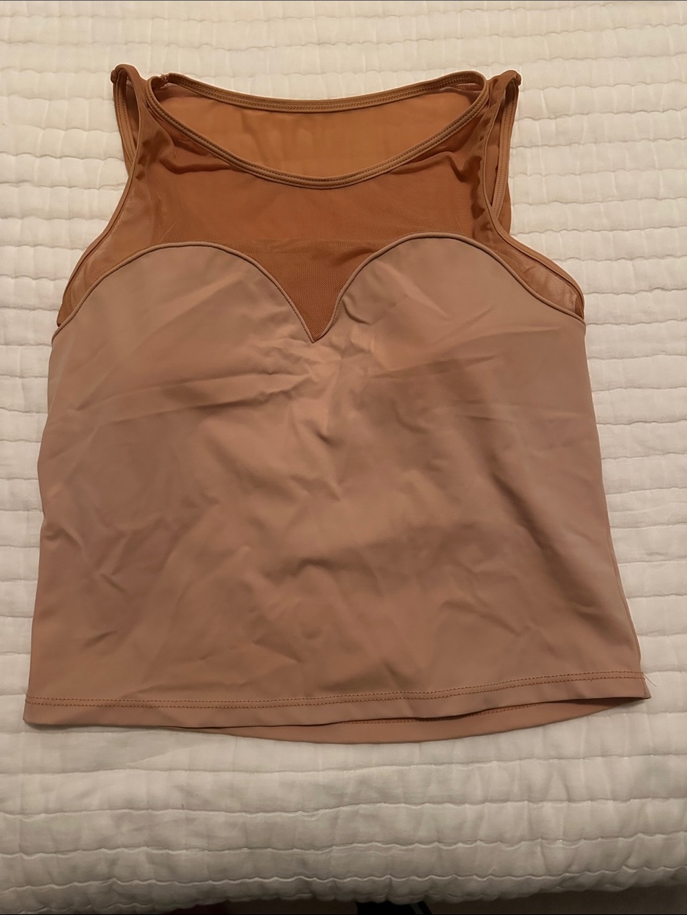 Kortni Jeane Nude/Tan Mesh Panel Swim Top